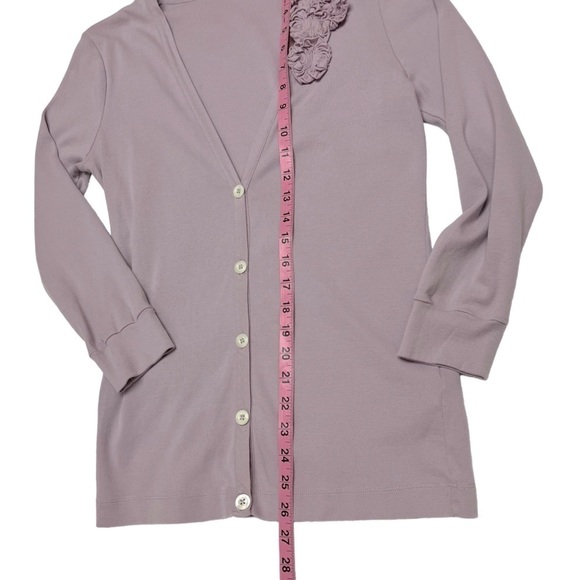 J Crew Lilac Flower Embellished Long Sleeve Button Front Cardigan Sz M - Picture 6 of 8